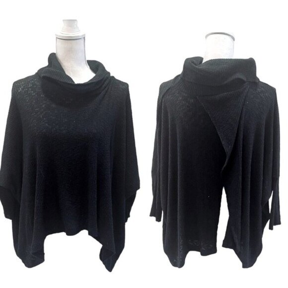 Free People Tops - Free People Beach Black Open Back Waffle Knit Short Sleeve Turtleneck Small